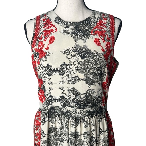 Parker Embroidered Ancho Silk Dress Red Black White - Picture 3 of 10
